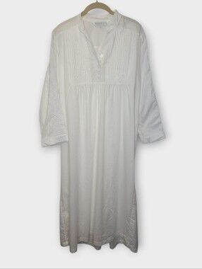 Alexander Del Rossa Embroidered Long Cotton Nightgown S White Cottagecore
